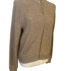 St. John Sport Zip Front Knit Jacket Gold Stud Trim Size P